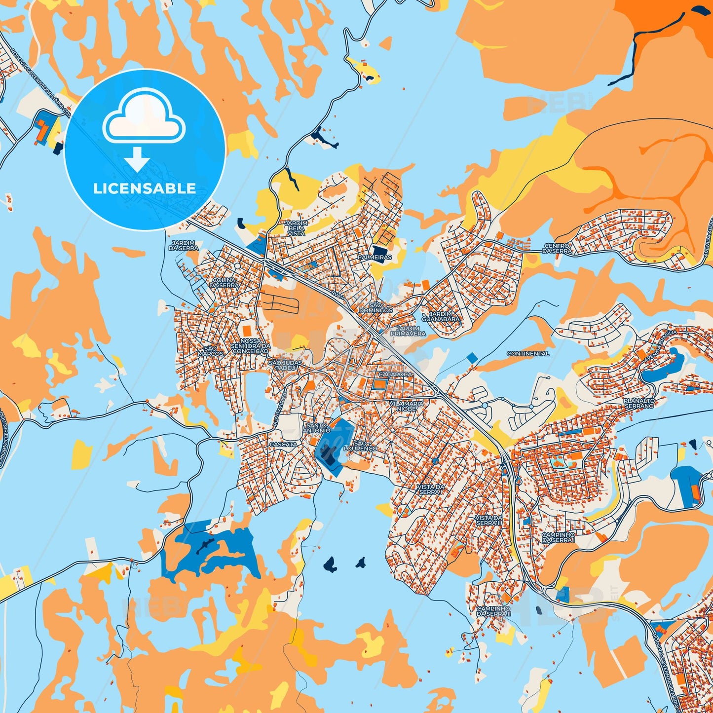 Colorful Serra Street Map with Labels and Buildings
