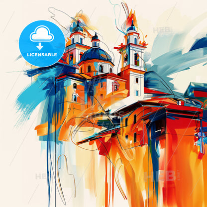 Vibrant Serravalle, San Marino - A Painting Of A Building