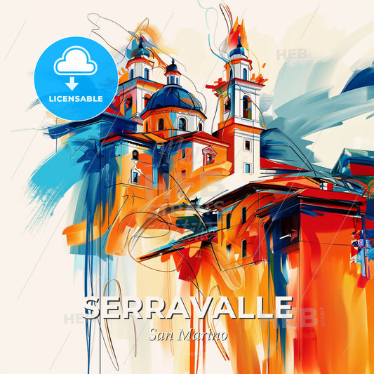 Vibrant Serravalle, San Marino - A Painting Of A Building - Square format print template