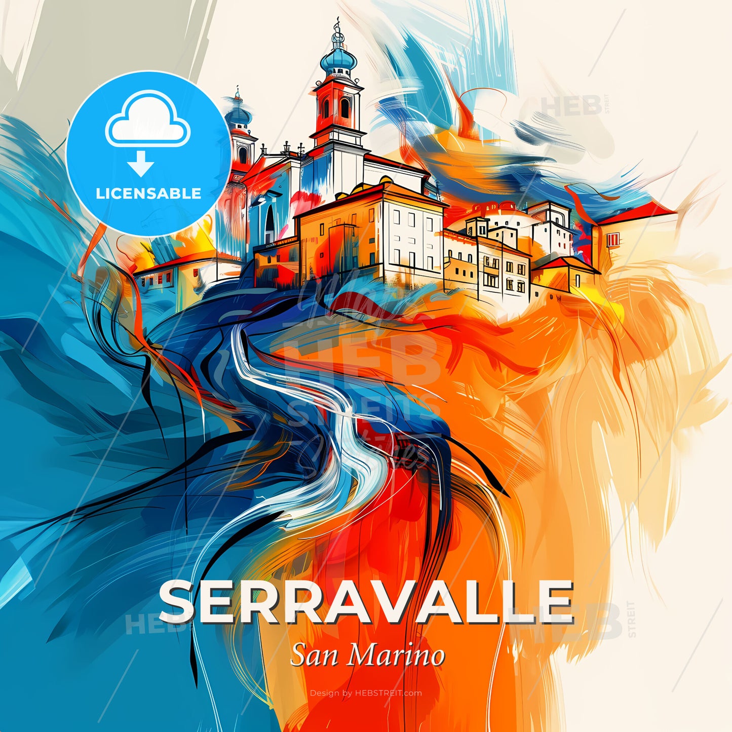 Vibrant Serravalle, San Marino - A Painting Of A Building On A Hill - Square format print template
