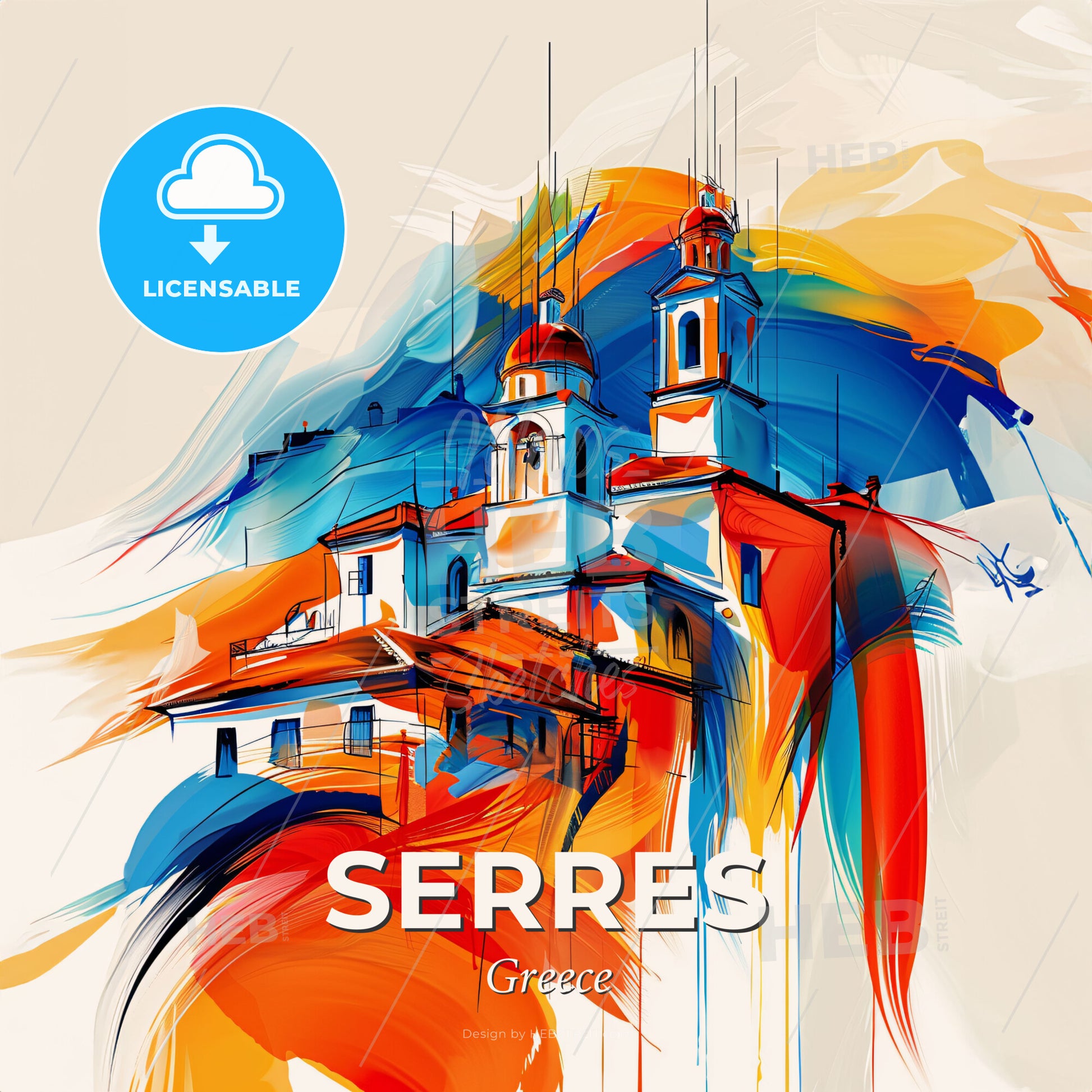 Vibrant Serres, Greece - A Painting Of A Building - Square format print template