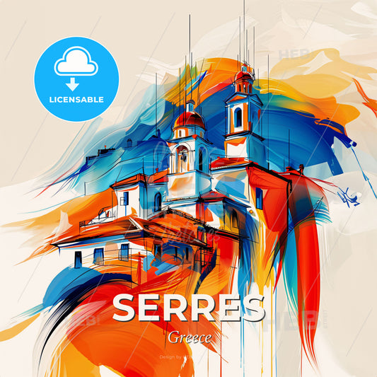 Vibrant Serres, Greece - A Painting Of A Building - Square format print template