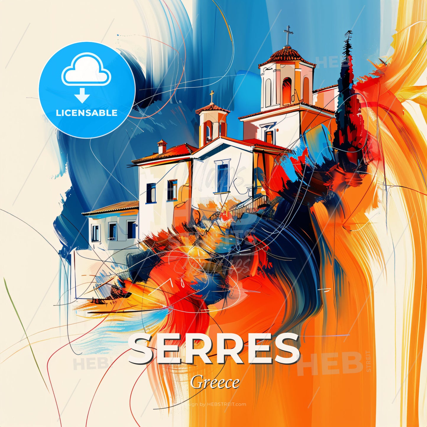 Vibrant Serres, Greece - A Painting Of A Building - Square format print template