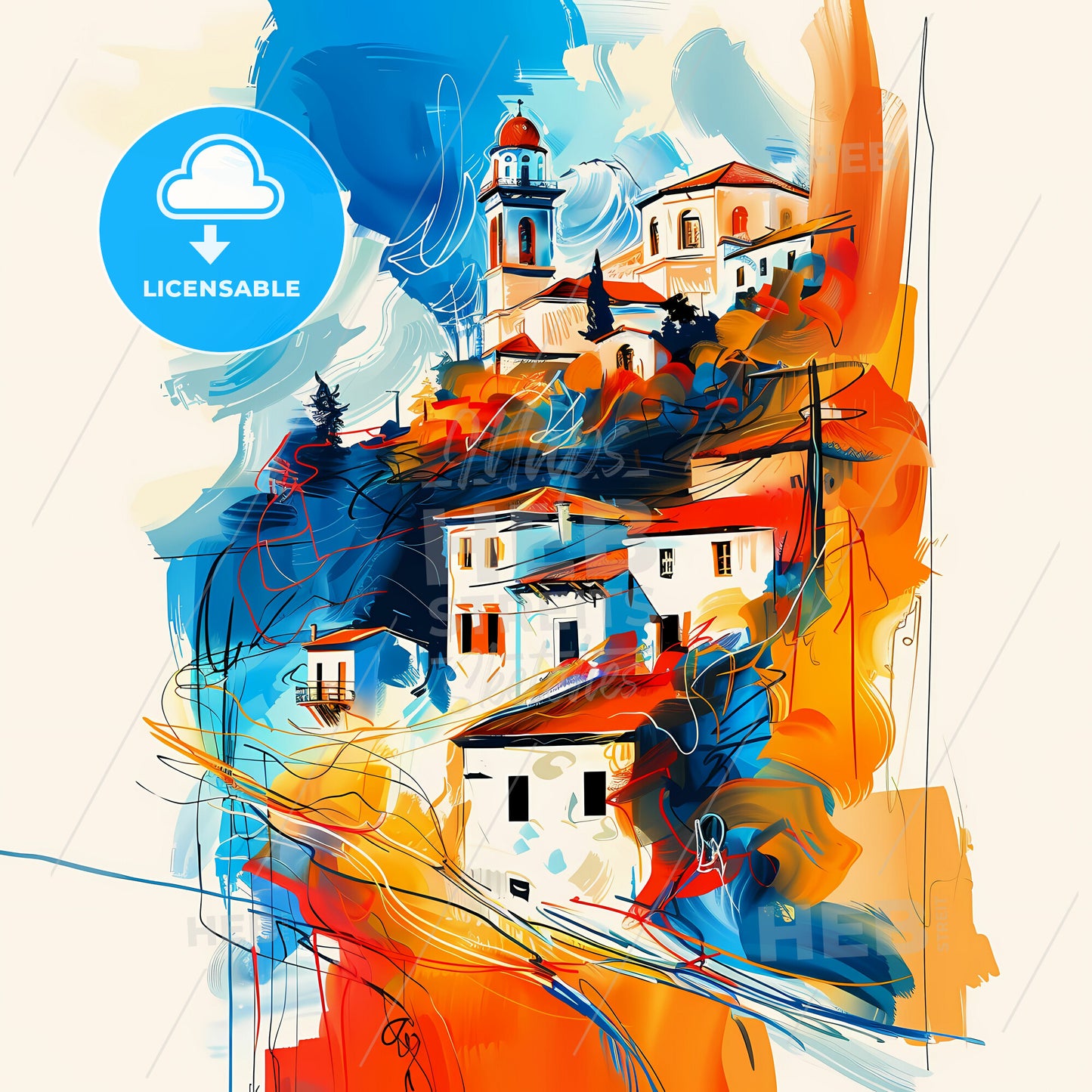 Vibrant Serres, Greece - A Painting Of A Town