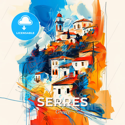 Vibrant Serres, Greece - A Painting Of A Town - Square format print template