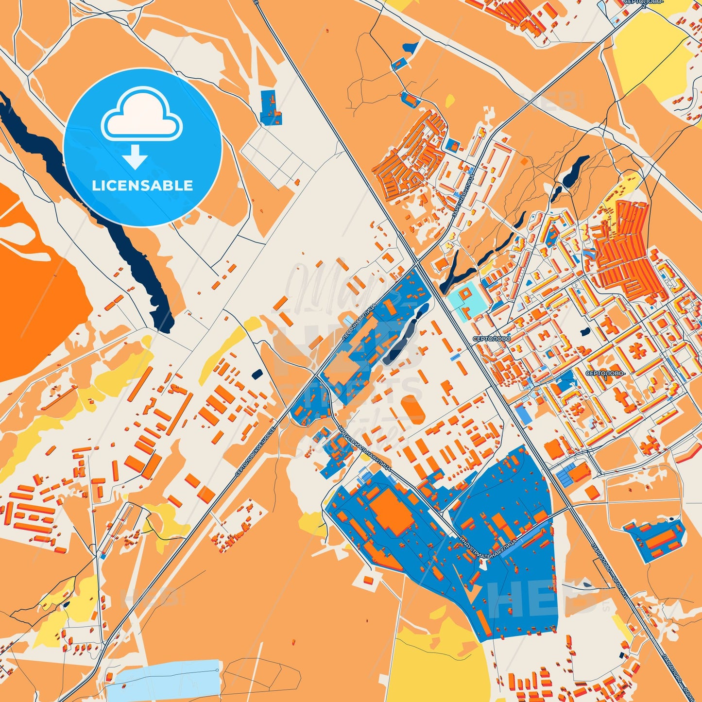 Colorful Sertolovo Street Map with Labels and Buildings