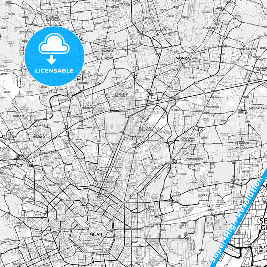 Sesto San Giovanni, Italy light map with streetnames, citynames and districts