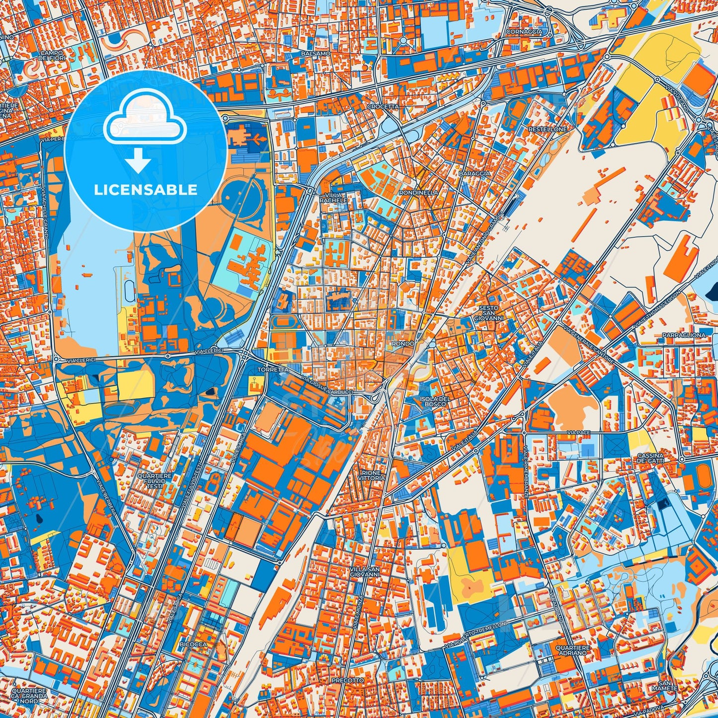 Colorful Sesto San Giovanni Street Map with Labels and Buildings