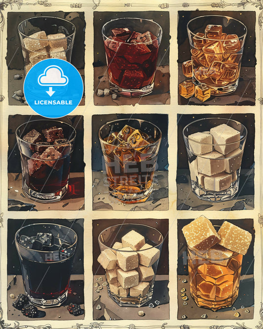 Beet Sugar Illustration Line Art Sketch Bright - A collage of different drinks