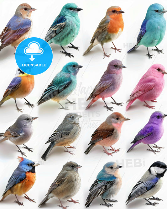 Bird Sketches: Black and White Iconography - A group of colorful birds