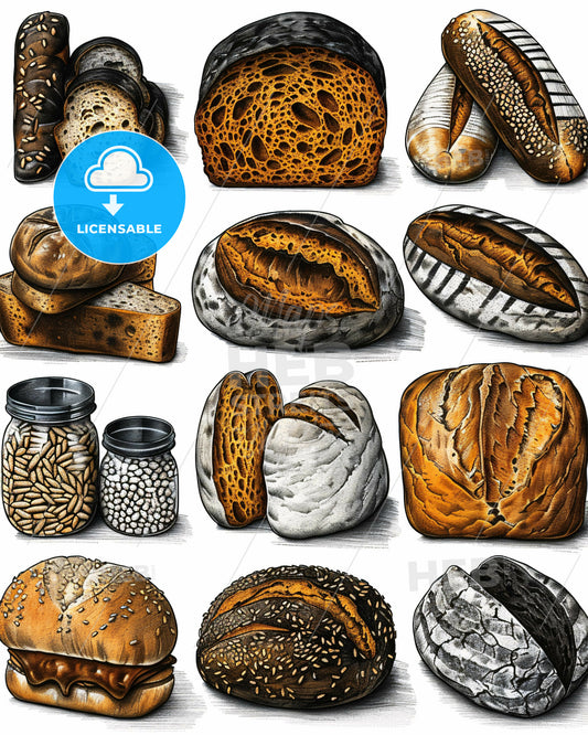 Bread Portraiture: Bakery Delights in Black and White - A collection of different types of bread