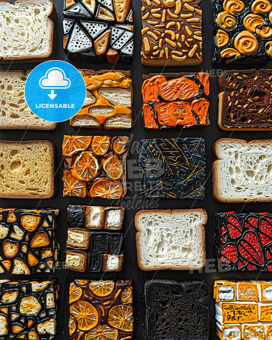 Bread Sketches Black And White Artwork - A group of different colored pieces of bread