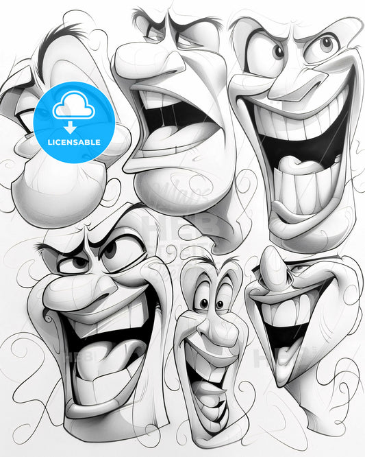 Emotions Unfiltered: Bold Sketch on Vivid Canvas - A group of cartoon faces