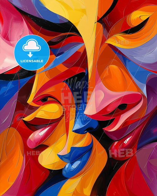 Emotion Study: Black and White Line Art on Bright Paper - A colorful face painting of people