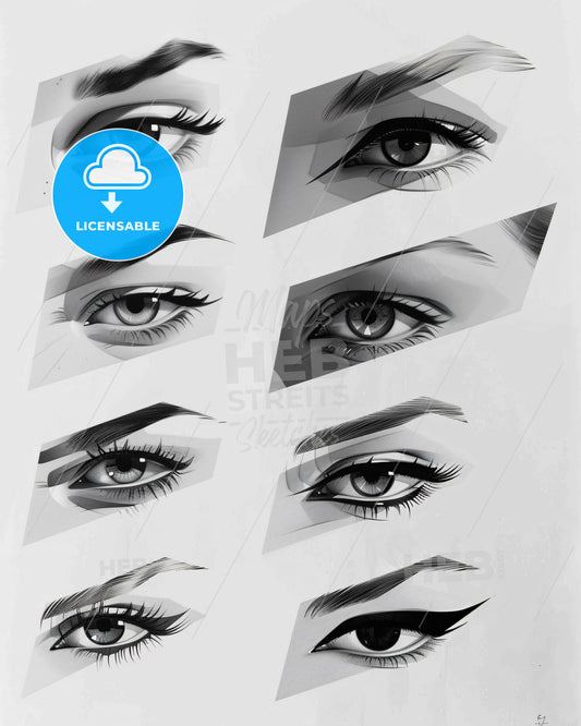 Eyes Anatomy Art Sketch Black White Illustration - A collage of different types of eyes