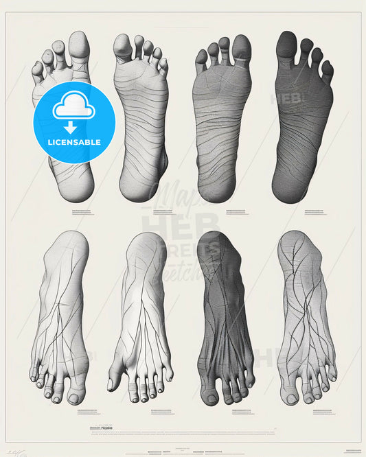 Diverse Feet Sketch Set: Monochrome Delight - A group of feet with lines