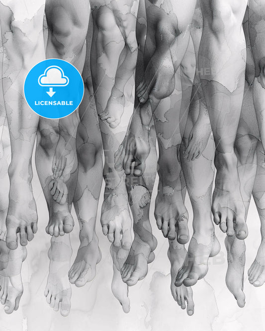 Minimalist Foot Study: Black and White Sketch - A group of legs and feet
