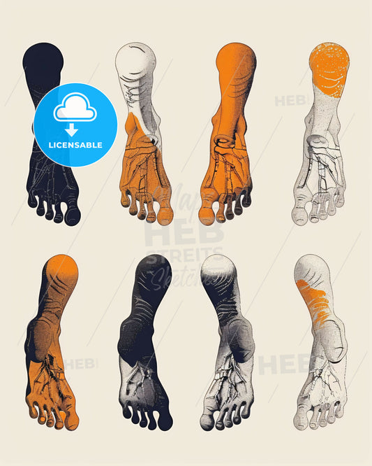 Modern Art Collection: Line-Drawn Feet - A foot with different colors