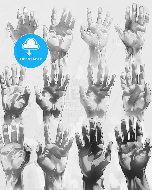 Intricate Finger Sketches on Vibrant Canvas - A collage of hands