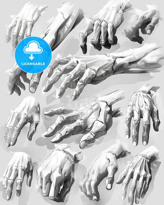 Black And White Finger Illustrations Bright Background - A collection of hands and fingers