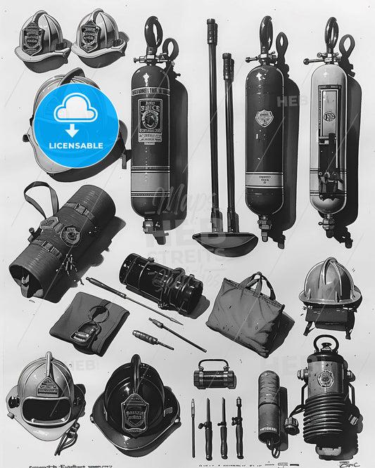 Black and White Firefighter Icons for Bright Walls - A collection of fire extinguishers