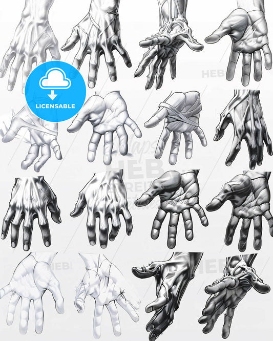 Expressionistic Gestures on Brilliant Backdrop - A collection of hands with different views