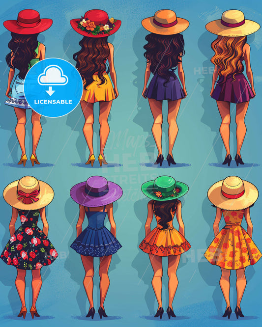 Sketchy Girls | Minimalist Black and White - A group of women wearing dresses and hats