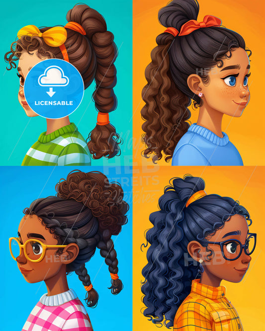 Sketchy Beauties: A Symphony of Lines and Forms - A collage of girls with different hair styles