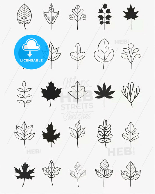 Green Leaf Line Art Nature Lover Poster - A collection of black and white leaves