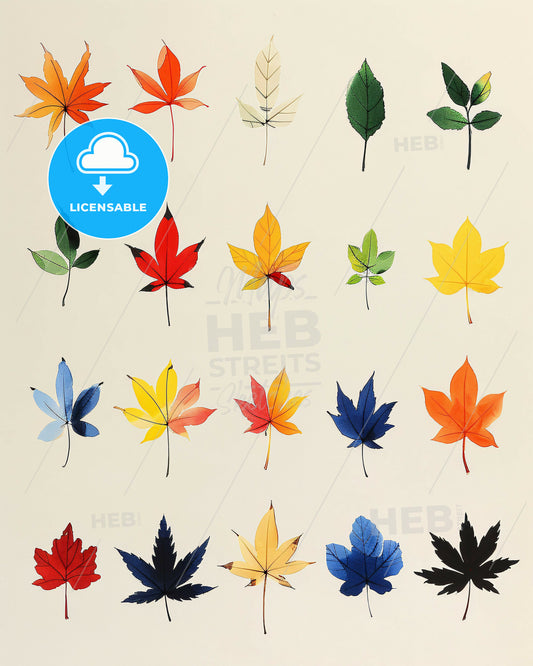 Botanical Black and White Leaf Icons Poster - A group of different colored leaves