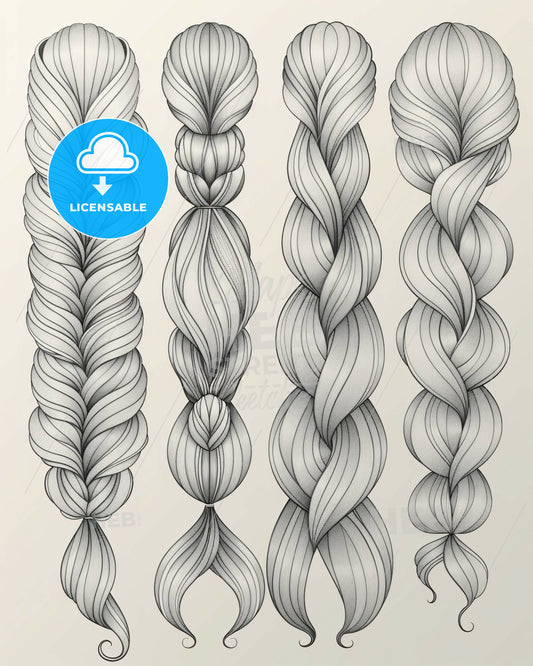 Eclectic Hair Studies: Pencil and Paper Tribute - A group of braids drawn on a white background