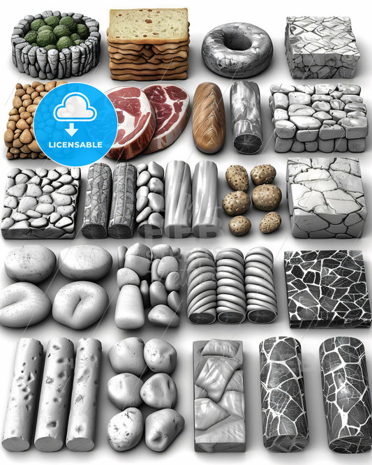 Ham Sketch Illustration Line Art Bright Paper - A collection of different shapes and sizes of rocks