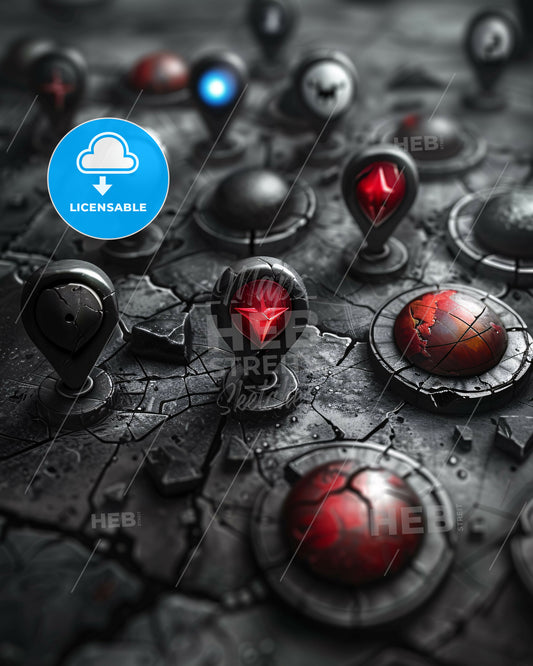 Map Pointer Icons Collection: Monochrome Line Art - A close up of a game