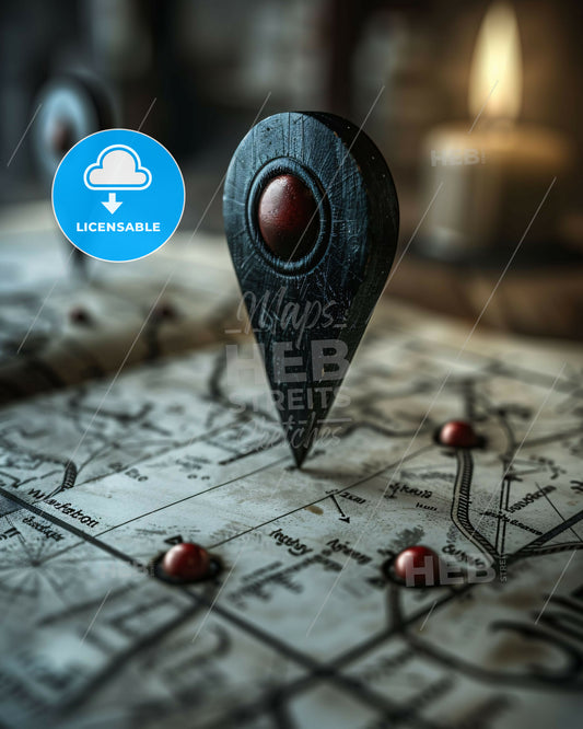 Map Pointer Icons Black and White Sketch - A black point on a map