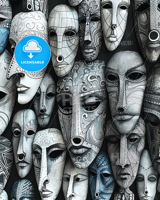 Noses Illustrated Varied Black White Bright - A group of masks on a surface