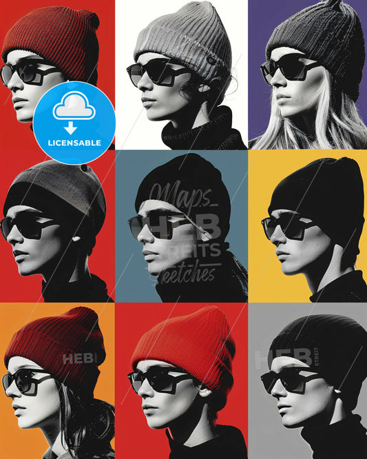 Iconic Black and White People Sketches - A collage of a woman wearing sunglasses and beanies