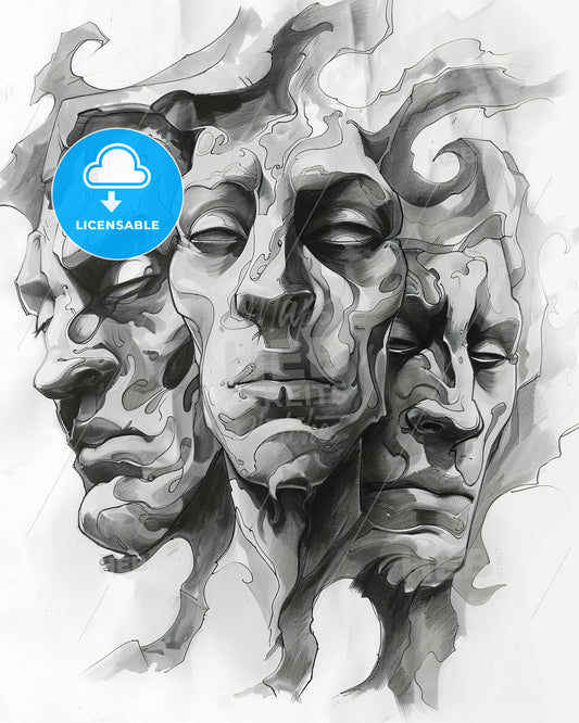 Sadness Illustrated: Line Art on Bright Paper - A drawing of a group of faces