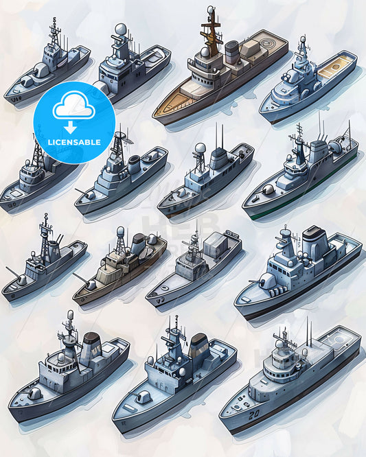 Ships Icons Line Art on Bright Paper - A group of ships in different colors