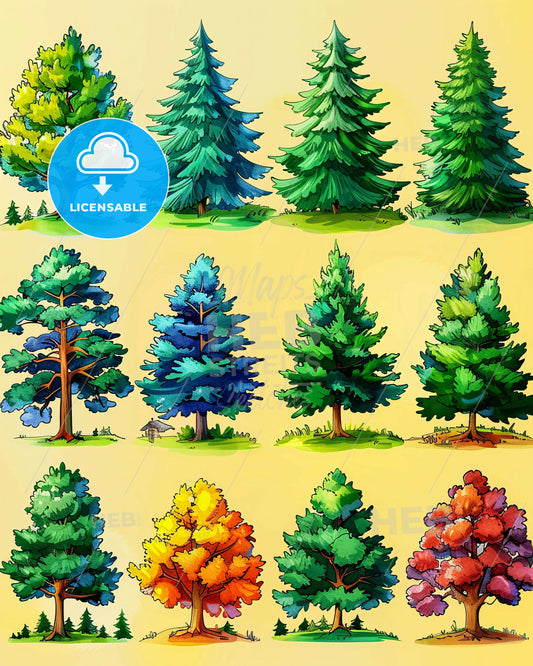 Modern Tree Sketch Artwork for Your Walls - A group of trees with different colors