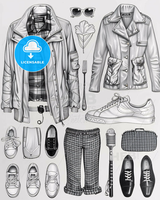 Modern Vacation Icon Collection on Bright Paper - A collage of clothes and shoes