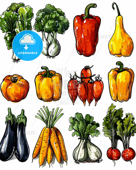 Botanical Impressions: Veggies in Monochrome - A collection of vegetables drawn by hand