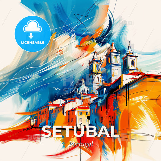 Vibrant Setúbal, Portugal - A Painting Of A City - Square format print template