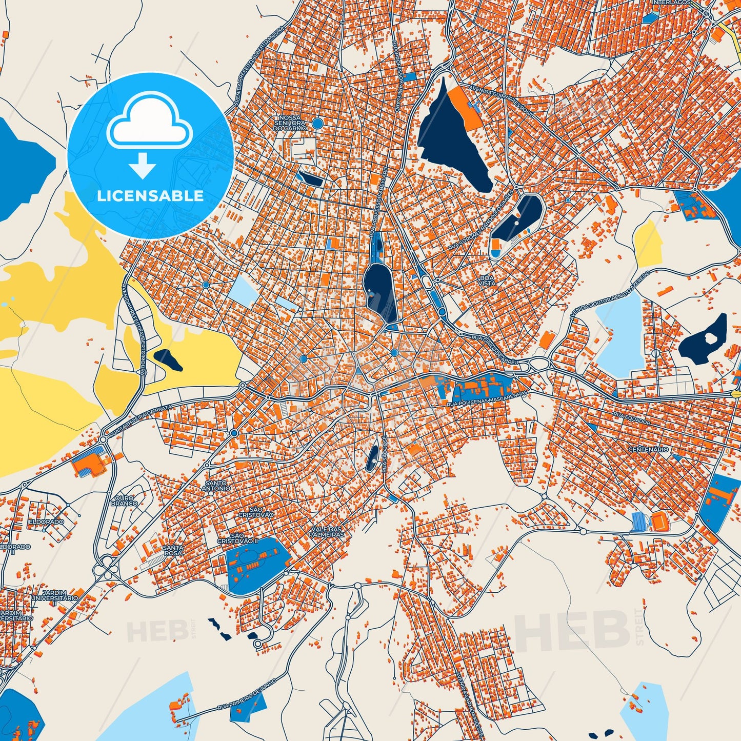 Colorful Sete Lagoas Street Map with Labels and Buildings