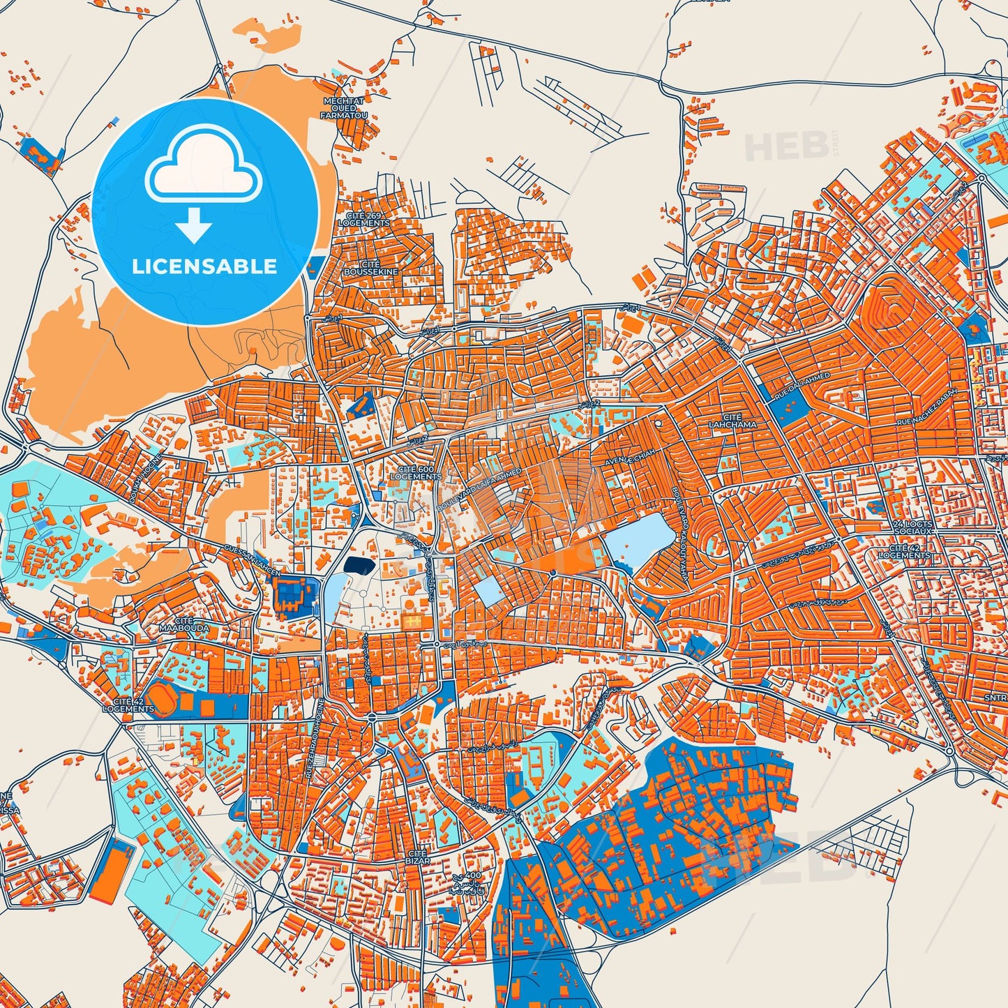 Colorful Setif Street Map with Labels and Buildings