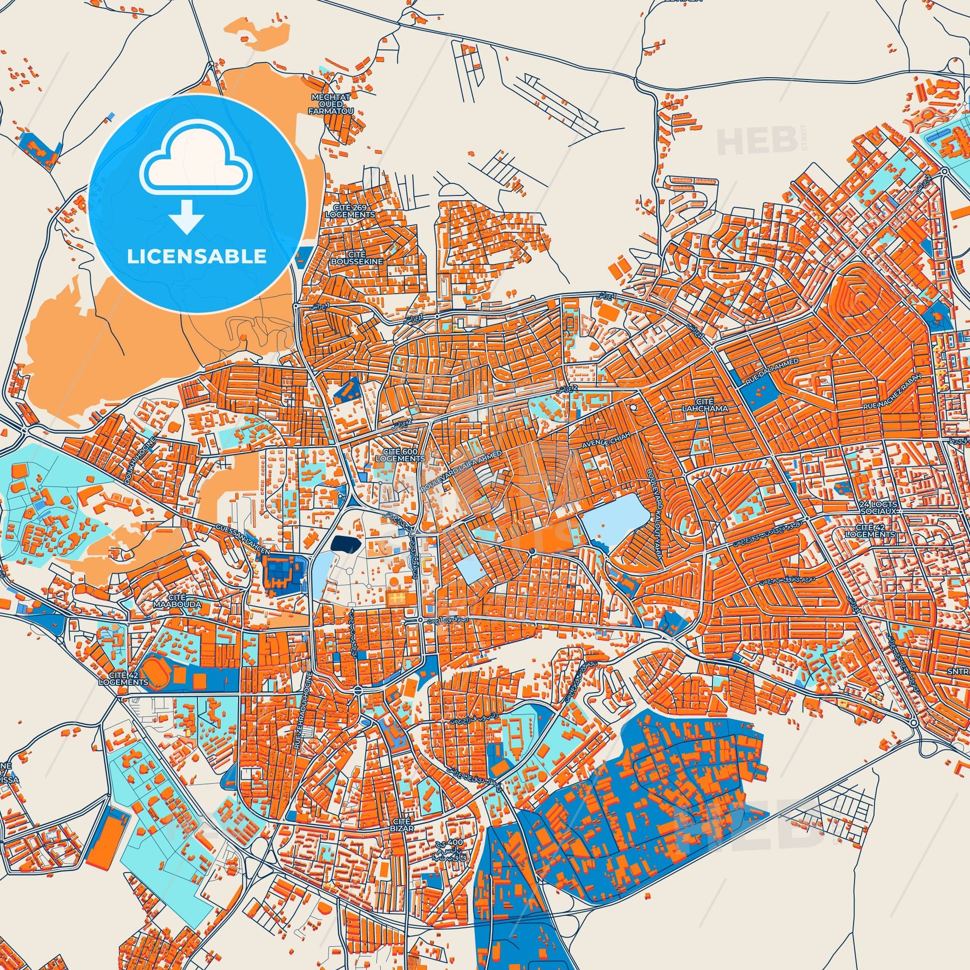 Colorful Setif Street Map with Labels and Buildings