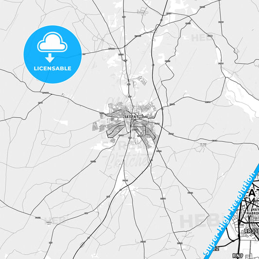Settat, Morocco light map with streetnames, citynames and districts