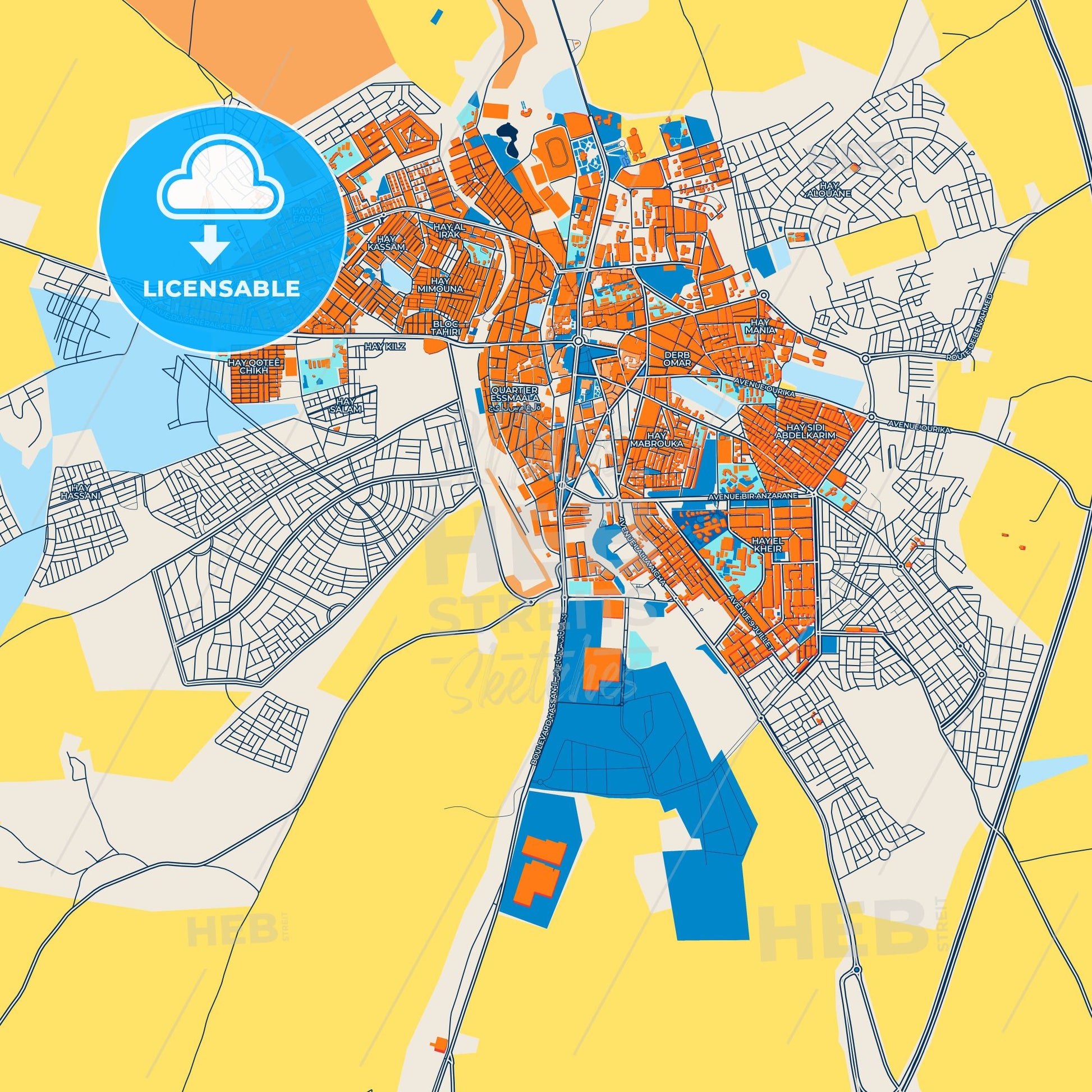 Colorful Settat Street Map with Labels and Buildings