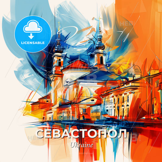 Vibrant Севастопол, Ukraine - A Painting Of A Building - Square format print template