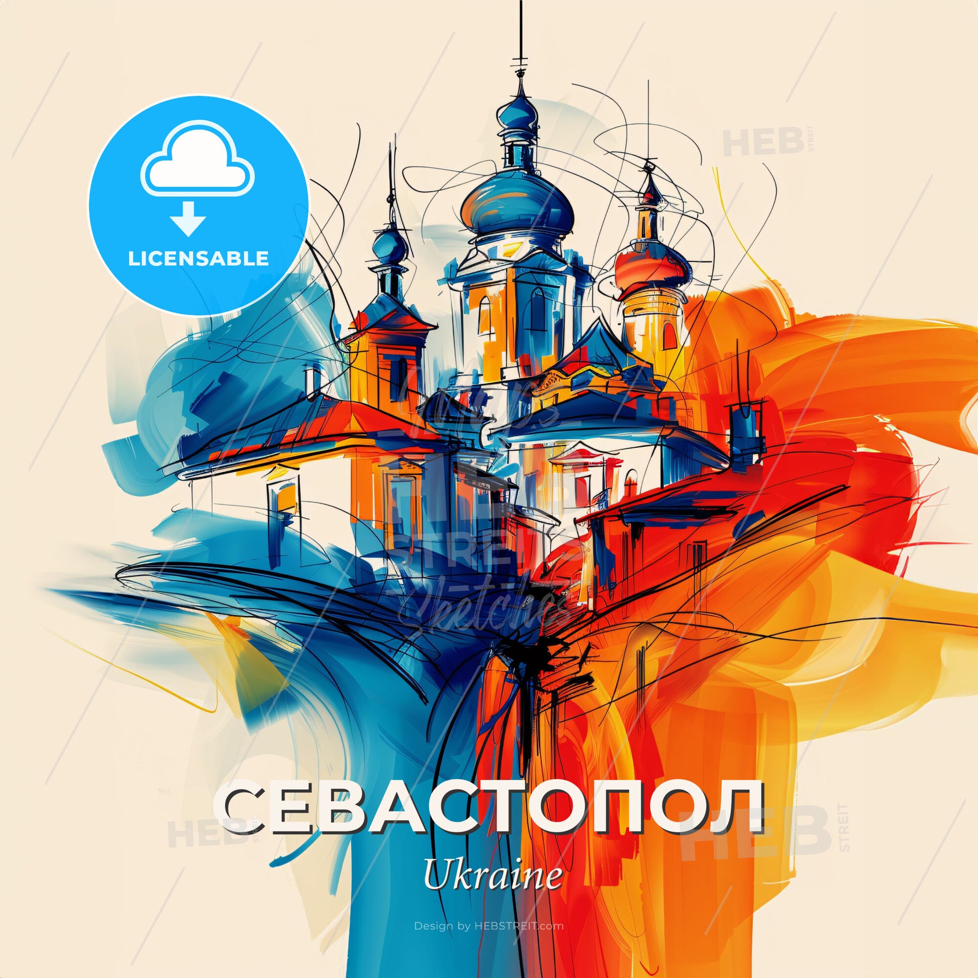 Vibrant Севастопол, Ukraine - A Colorful Painting Of A Building - Square format print template
