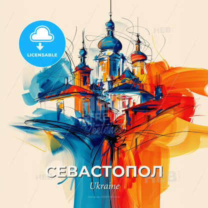 Vibrant Севастопол, Ukraine - A Colorful Painting Of A Building - Square format print template